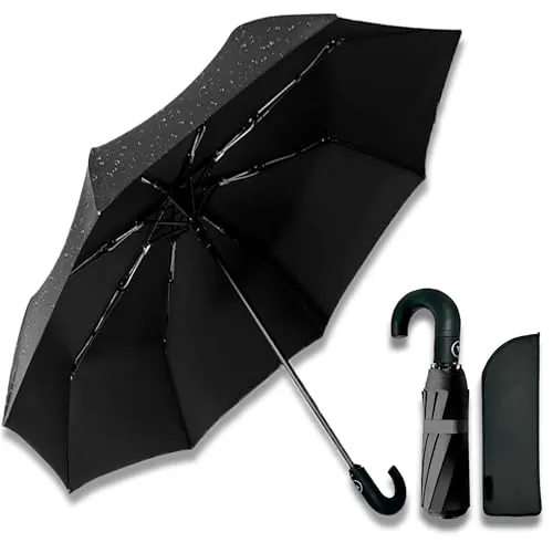 KB KARNIBAL Paraguas Plegable Antiviento Automático Grande Resistente al viento, Paraguas Mujer Hombre Negro De Viaje, Secado Rápido, Impermeable Con Mango Antideslizante 8 Varillas Reforzadas