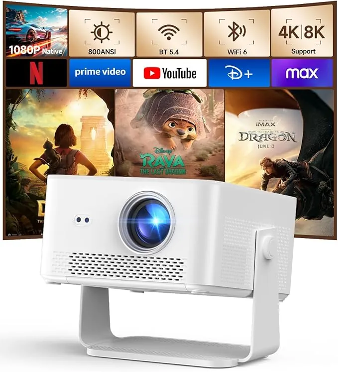 【Android 14 & 800 ANSI】 Magcubic Proyector 4K 8K Soporta, Proyector Portatil 1080P Nativo con WiFi 6, Bluetooth 5.4, Enfoque Automático, Corrección Trapezoidal Automática, Rotación 180°, HY450Max