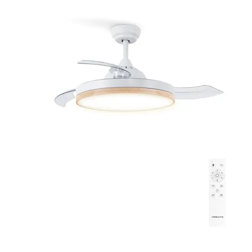 CREATE / WIND CLEAR M/Ventilador de techo con luz madera clara con mando / 40W, Ø108 cm, temporizador, 6 velocidades, aspas retráctiles, 3 temperaturas de luz, función verano-invierno