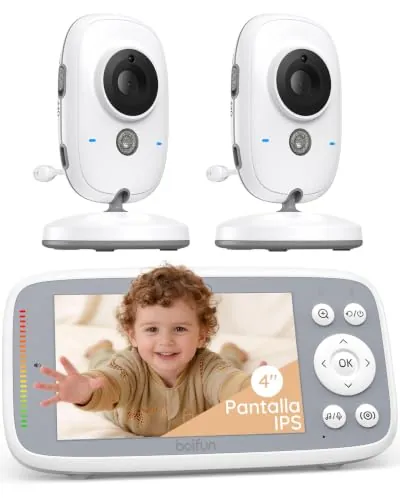 BOIFUN Camara Vigilancia Bebe 2 Camaras sin WiFi, Nocturna Invisible,4" IPS