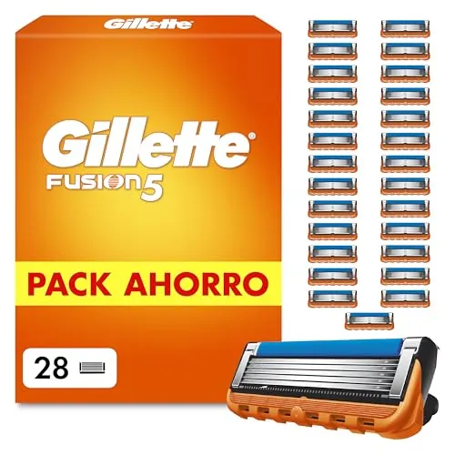 Gillette Fusion5 Recambios para Maquinillas de Afeitar, Pack de 24 Cuchillas de Afeitar con 5 Hojas, Banda de Gel Lubricante Y Recortadora de Precisión
