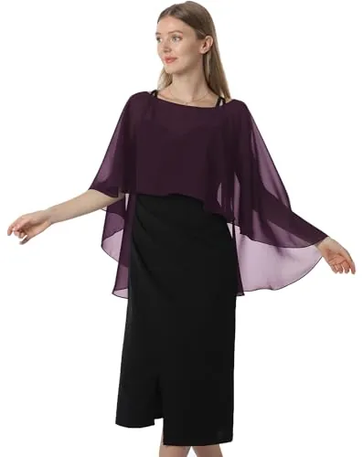 Hotshawl Capelets de gasa para mujer, chales y envolturas para vestido de noche, capas de boda, Ciruela, Talla única