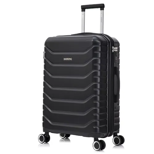RAYKONG Maleta Mediana Expandible ABS+PC 66x45x27.50cm - 30cm Extendido | 82L - 90L | 24 Pulgadas |23kg semirígidas candado combinación - Negro