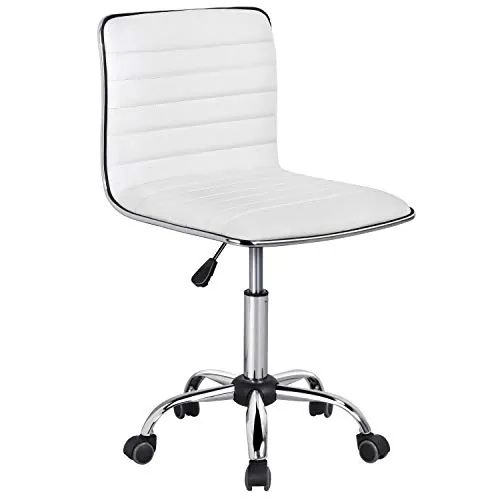 Yaheetech Silla Oficina con Ruedas Sin Brazos Giratorias Silla Blanca