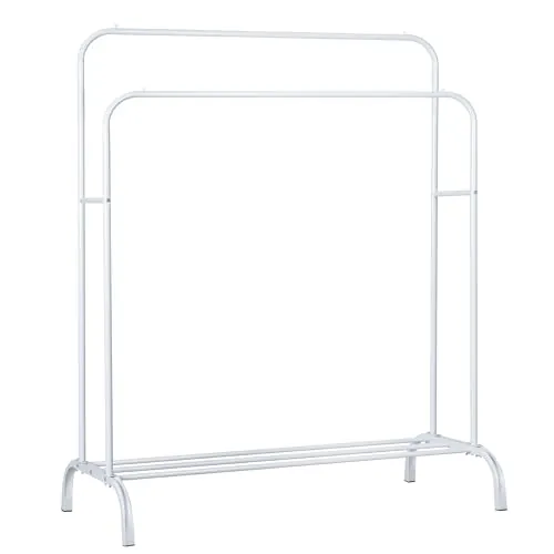 Perchero burro doble de metal con barras para colgar ropa y base inferior para zapatos o cajas | Estructura resistente, diseño compacto y moderno | Ideal para dormitorio, vestidor o lavandería