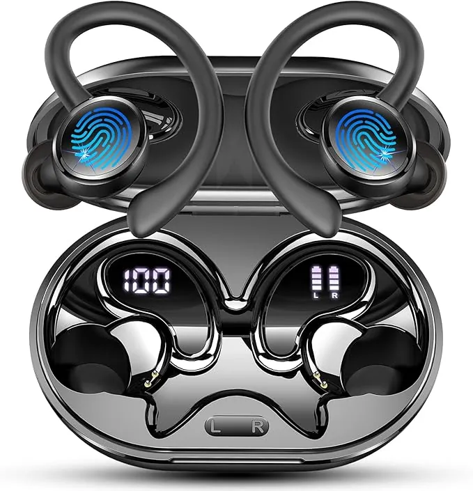 2026 Nueva Auriculares Inalambricos Deportivos, Auriculares Bluetooth 5.4 HiFi Estéreo con 4 HD Mic, 50H Cascos Inalambricos Bluetooth con Cancelacion Ruido ENC, Pantalla LED/IP7 Impermeable Cascos