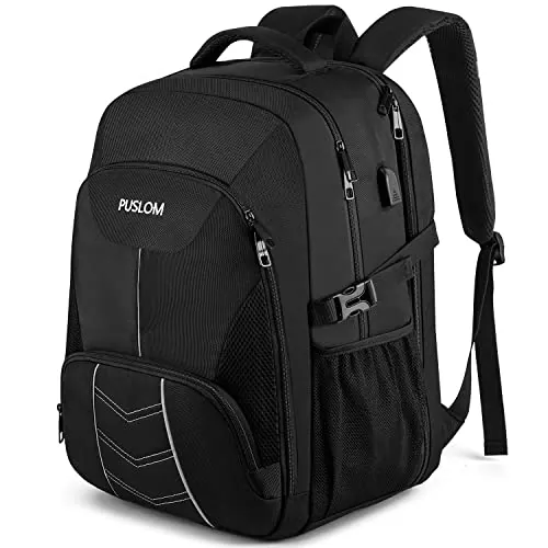 PUSLOM Mochila Hombre Grande, Impermeable Mochila para ordenadores portátiles de 18.4 pulgadas con Puerto USB Antirrobo Bolsa para Negocio Diario Viaje Escolares, Negro
