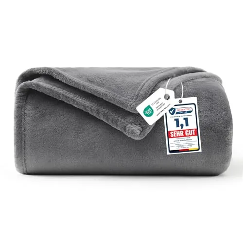 WAVVE Manta Franela para Cama 90, Manta para Sofá 150x200 cm, Manta de Microfibra, Suave, Cálida, Transpirable (Gris)