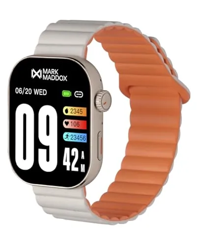 Mark Maddox Smart HS2007-10 – Smartwatch Unisex Blanco y Naranja, Correa de Goma, Carcasa Plateada, Llamadas Desde el Reloj, GPS en App, Control Estrés y Frecuencia Cardíaca, Colección Smart Now
