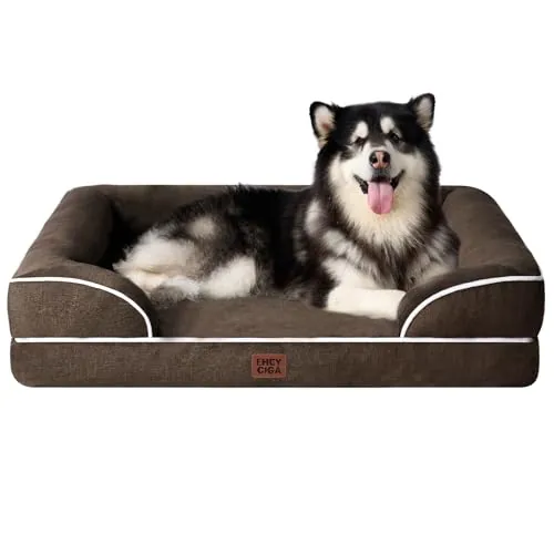 EHEYCIGA Cama Perro Extra Grande 132x104x20cm, XXL Colchon Perro Impermeable Lavable con Espuma Viscoelástica, Sofá Perro Ortopedica Desmontable, Marrón