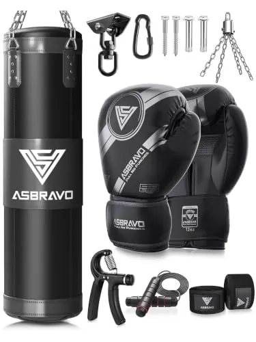 ASBRAVO Saco de Boxeo para Adultos, 120 cm, Kit con Guantes de Boxeo 12 oz