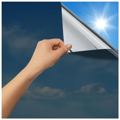 rabbitgoo Vinilo Espejo para Ventanas 90x400cm, Vinilo Espejo Unidireccional Adhesivo, Lámina Privacidad Ventana Anti UV Anti Calor, Vinilos para Cristales Anti Sol para Hogar Oficina, Negro Plata