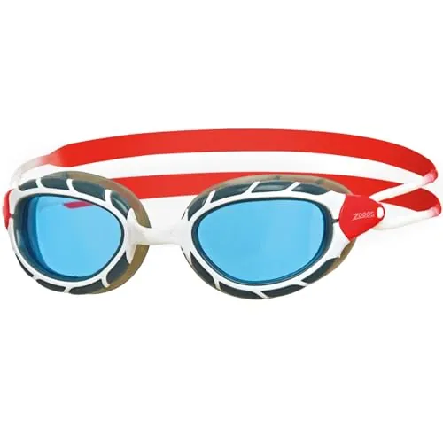 Zoggs Predator Gafas de Natación para Hombre y Mujer – Gafas de Piscina para Adulto Con Lentes UV, Antivaho – Correas Deslizantes de Fácil Ajuste – Lentes Tintadas, Blanco y Rojo, Regular