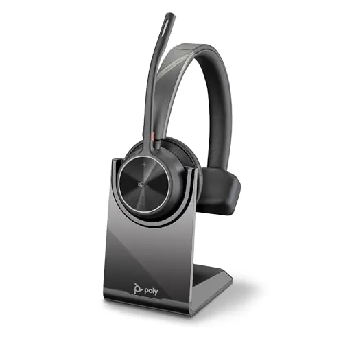 Auricular inalámbrico y soporte de carga Poly Voyager 4310 UC - Auricular Bluetooth monoaural con micrófono de brazo con cancelación de ruido - Conéctalo a PC/dispositivo móvil - Teams (certificado)