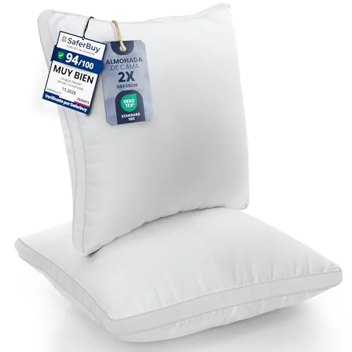 Utopia Bedding Almohadas (2 Unidades), 65 x 65 cm Tela de Microfibra con Relleno de poliéster 3D, Transpirable y Suave (Blanco)