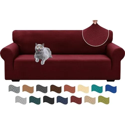 Ystyle Funda Sofa 3 Plazas Ajustable, Fundas para Sofa Elasticas, Funda De Sofa Anti Gatos Perros, Sofa Cover con Reposabrazos, Jacquard Fundas Cubre Sofa Ntideslizante Lavable, Burdeos