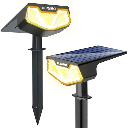 SUNNMO Luces Solares LED Exterior Jardin, 2 Piezas Focos LED Exterior Solares Jardin Potentes 32LED 3 Modos de Luz, Impermeable IP65 Lamparas Solares Lampara Foco Luz Solar Exterior Jardin Luz Cálida