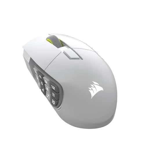 Corsair Scimitar Elite Wireless SE MMO Ratón para Juegos – 33,000 dpi, 16 Botones Programables, Key Slider Ajustable, Virtual Stream Deck, 1K Hyper-Polling - PC, PS5, PS4, Xbox, Mac – Blanco