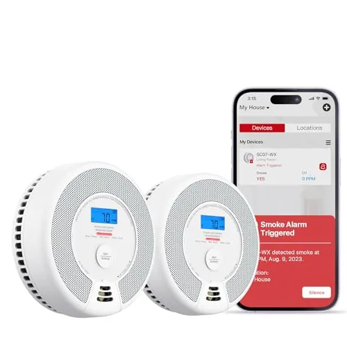 X-Sense Detector Inteligente de Humo y Monóxido de Carbono Wi-Fi con Batería Reemplazable, Compatible con la App X-Sense Home Security, SC07-WX, Pack de 2