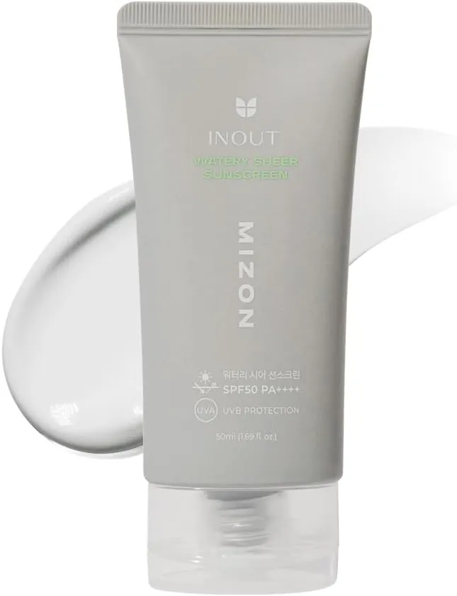[MIZON] INOUT Watery Sheer Sunscreen SPF50+PA++++ (50ml) Protector Solar Fluido + Cuidado de la Piel Coreano, Protección 24H, Hidratante, Ácido Hialurónico, 100% Vegano