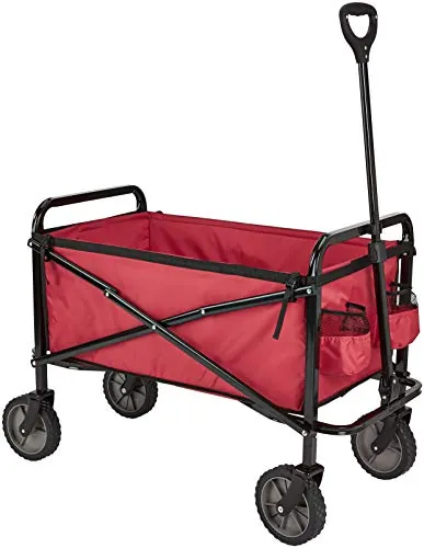 Amazon Basics Carreta plegable para jardín y aire libre con bolsa de cubierta, rojo