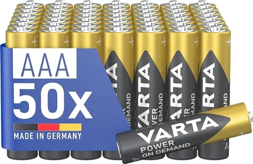 VARTA Pilas AAA, paquete de 50, Power on Demand, alcalinas, 1,5V, inteligentes, flexibles, para accesorios de ordenador, dispositivos Smart Home, linternas, Made in Germany
