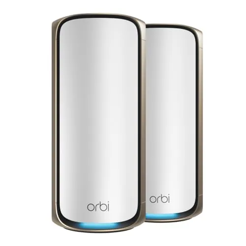 NETGEAR Orbi 970 | Sistema Mesh WiFi 7 | RBE972 | Router WiFi 7 y 1 satélite | hasta 27 Gbits/s | Alcance 440 m² | Soporta 200 Dispositivos | Puerto Internet 10GB | Cuadribanda BE27000 | Blanco