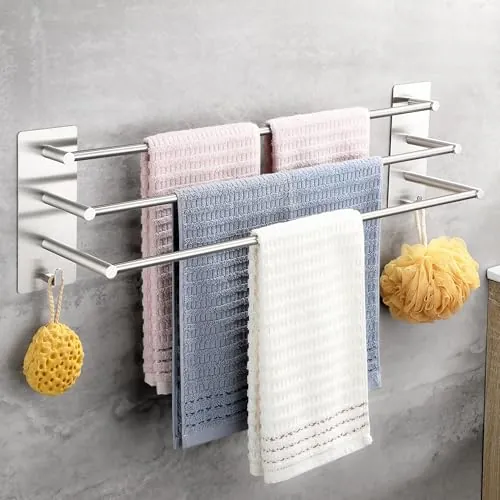 OETAMS Toallero de Baño Sin Taladrar, 3 Barra para Toallas Autoadhesiva Montaje en Pared, Toallero de Baño de Acero Inoxidable 304, Soporte para Toallas Plateado