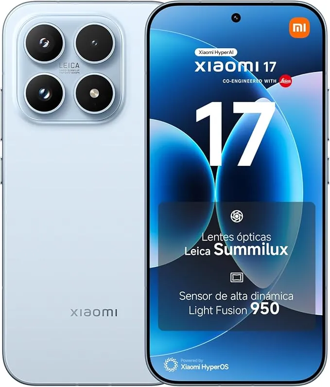 XIAOMI 17 - Smartphone de 12+512GB, Lentes óptica Leica Summilux, Snapdragon 8 Elite Gen 5, HyperAI, 1 año de garantía Extra, Cargador no Incluido, Azul (Versión ES)