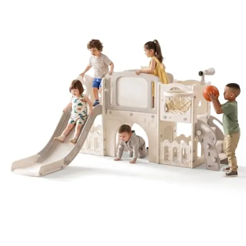 Magic ZC Tobogán para bebés Largo Tobogán Independiente Escalador para niños Centro de Actividades Zona de Juegos Infantil Interior Exterior Equipo de Juegos (XST Aisle Grey White)