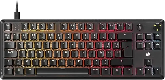 Corsair K70 Core TKL RGB Teclado Mecánico Tenkeyless para Juegos – Interruptores Lineales Corsair MLX Red v2 Prelubricados – SOCD – Amortiguación Acústica – Tapas de ABS – QWERTY ES – Negro