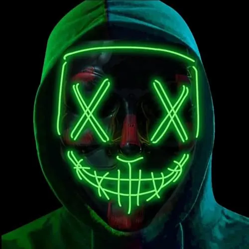 FASCHINFEVER Máscara led de Halloween Purge verde, máscara de disfraz con control para Halloween, carnaval y como disfraz para hombres y mujeres, colores a elegir