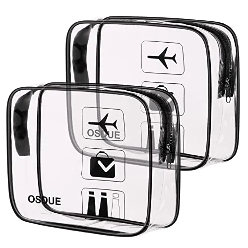OSDUE Neceser de Aseo Transparente, 2 Bolsas Transparentes de Avión, Bolsa de Cosméticos para Maleta, Bolsa de Aseo para Transportar líquidos, para Viajes, BañO