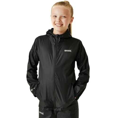 Regatta Chaqueta Jacket III Impermeable y Transpirable Ligera sin Forro con Capucha Jackets Waterproof Shell, Unisex niños, Black, 11-12