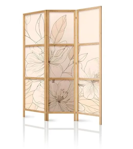 framed concept - Biombo divisorio de habitación de madera 135x172 cm, 3 piezas, de un solo lado, en estilo oriental