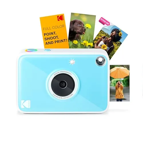 Kodak Printomatic+ Cámara Digital Instantánea 10MP con LED RGB, Imprime Fotos a Color en Papel Zink 2x3” – Azul
