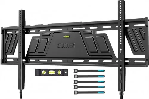 BONTEC Soporte Fijo de Pared para TV de 43 a 100 Pulgadas, Pantallas Planas y Curvas, Perfil Ultrafino de 23 mm, Hasta 100 kg, VESA 800x600 mm, Placa de una Pieza, Cierre de Seguridad Automático
