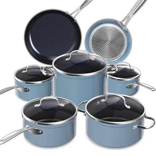 Nuwave Ollas 12 Piezas G10 Cerámica de Duralon en Azul, libre de PFAS