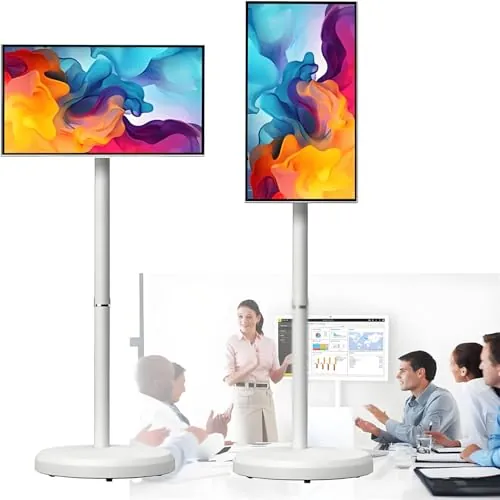 HajMyrdonyx Televisor Inteligente Portátil, Monitor Táctil Inteligente, Televisor con Ruedas, Televisor Portátil Inalámbrico con Control Voz, 8 GB De Ram + 128 GB De Almacenamiento 32inches