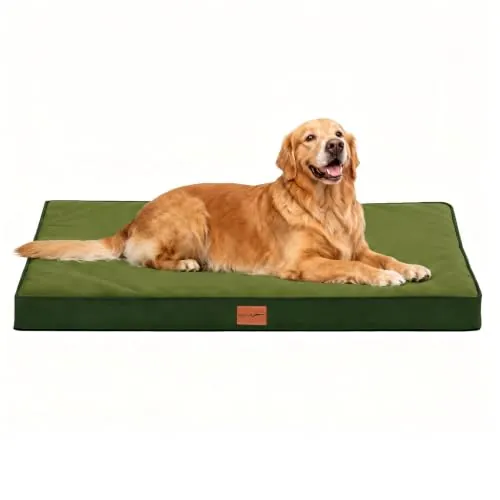 WAVVE Cama Perro Grande Ortopédica 112x81x7.6 cm Verde | Dog Bed desenfundable y lavable, con forro impermeable, espuma de caja de huevos, soporte cómodo y base antideslizante