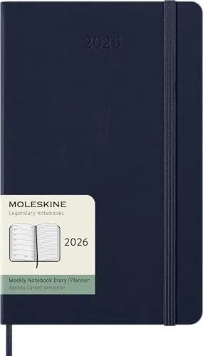 Moleskine Agenda Semanal, Planificador Semanal 2026 12 Meses Con Espacio Para Notas, Con Tapa Dura y Cierre Elástico, Formato Grande 13x21, Color Azul