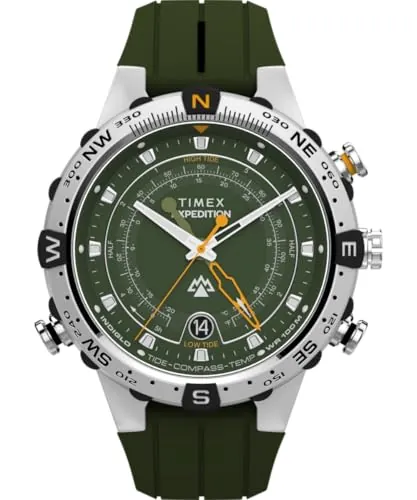 Timex Expedition TW2Y14400 - Reloj de Cuarzo para Hombre, Correa de Silicona Verde con Esfera Verde y Caja de Acero Inoxidable, 45 mm, para Hombre
