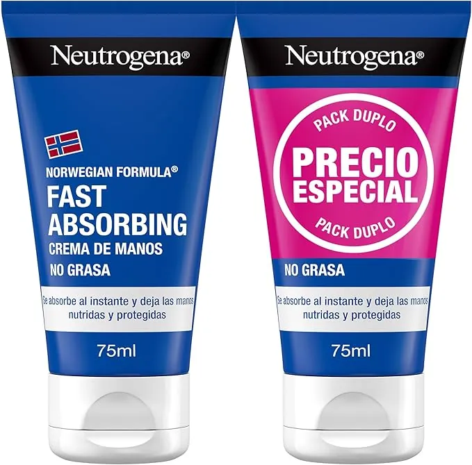 Neutrogena Fórmula Noruega Fast Absorbing Crema de manos No Grasa (pack de 2 x 75 ml), crema manos reparadora con glicerina y vitamina E, para manos secas y agrietadas