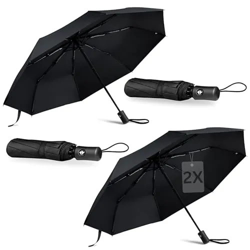 drytogo 2 X Paragus Plegable I Apertura y cierre automáticos I Resistente al viento, impermeable y compacto I Paraguas de viaje ligero con mango antideslizante I Perfecto para hombre y mujer I