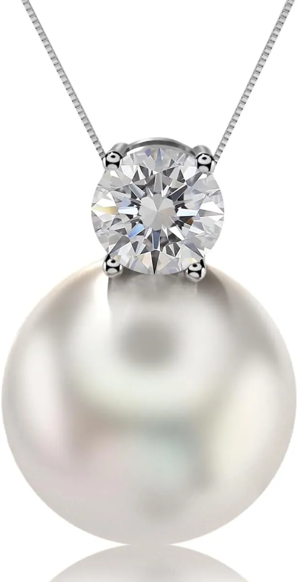 FEIKFEIZ Colgante de Moissanite con Perlas, Diamante de Laboratorio, Plata 925 Baño de Oro Blanco de 18K, Collar de Perlas de Agua Dulce, Regalo para Mujer.