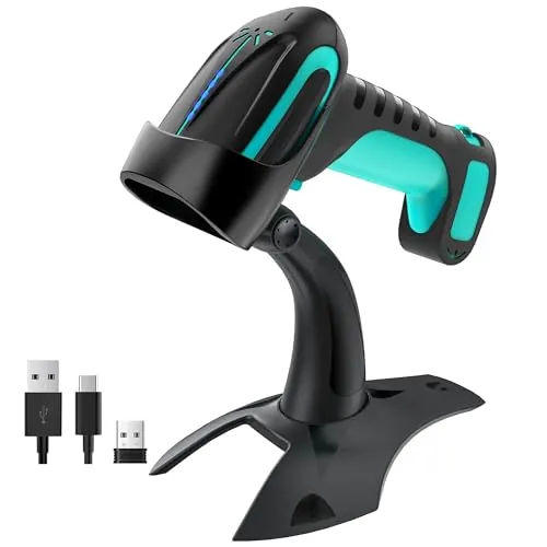 Tera Pro Lector de código de Barras QR de Calidad Industrial 2D Inalámbrico 1D Escáner de Mano 2.4G Inalámbrico + Bluetooth Excelente Resistencia a caídas (3 m) con Soporte súper Estable, 8100 Azul