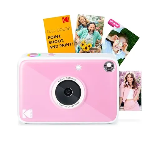 Kodak Printomatic+ Cámara Digital Instantánea 10MP con LED RGB, Imprime Fotos a Color en Papel Zink 2x3” – Rosa