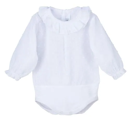 CALAMARO 19037-1 - Body Camisa Plumeti Manga Larga bebé-niños Color: Blanco Talla: 12 Meses
