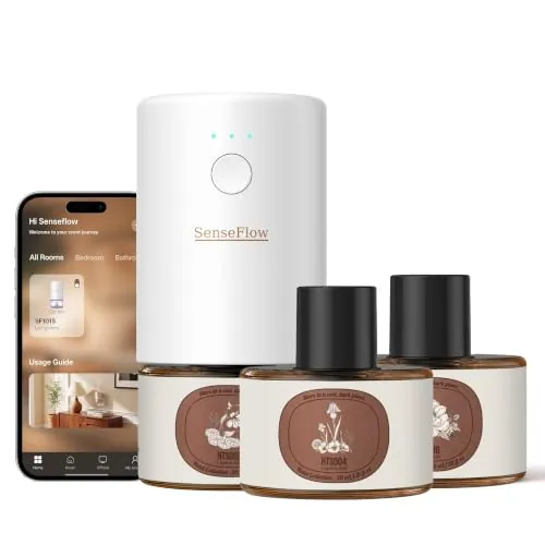 SenseFlow Difusor Wi-Fi SF101S Trio Set, 3 aceites Esenciales, ultrasónico sin Agua, Aroma Vegetal 100%, 360 días, hasta 100 m² - HT N°2 | HT N°4 | HT N°6