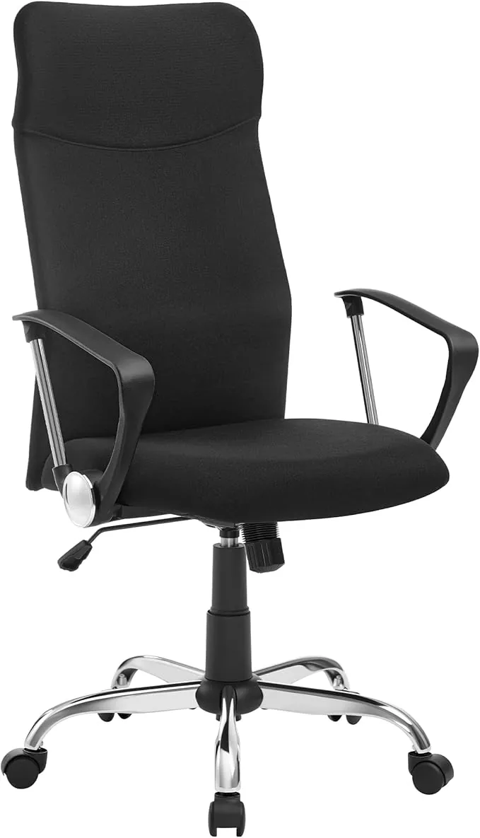 SONGMICS Silla de Oficina, Silla de Escritorio Ergonómica, Silla Giratoria, Asiento Tapizado, Ajustable en Altura e Inclinable, Carga de 120 kg, Negro Tinta OBN034B01